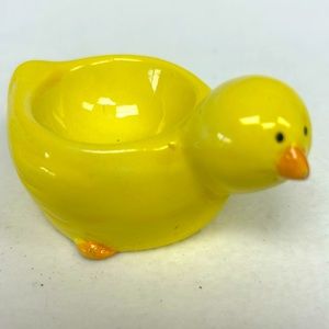 Vintage glazed ceramic yellow chick egg cup